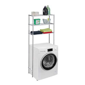 Relaxdays Washing Machine Shelf, Metal, 3 Tiers, Dryer, WC, Bathroom Storage Solution, HWD: 162.5 x 67 x 30 cm, Silver, Iron, Plastic