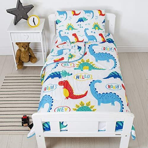 Rest Easy Toddler Cot Bed Coverless Duvet Bedding - Reversible Coverless Quilt, Pillow & Pillowcase - Washable Duvet - Perfect For Travelling & Sleepovers (Junior 4 tog, Dinosaur)