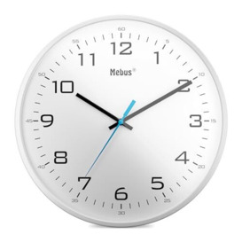 Mebus Analogue Quartz Wall Clock with Bold, Large Numbers, White, 30 cm Diameter