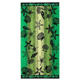 Gözze - Beach Towel with Starfish and Seashell Design, 100% Cotton, 90 x 180 cm - Green/Black