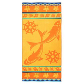 Gözze - Beach Towel with Starfish Design, 100% Cotton, 90 x 180 cm - Yellow/Orange