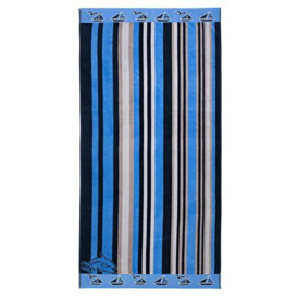 Gözze - Beach Towel with Stripes Design, 100% Cotton, 90 x 180 cm - Blue/Black