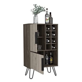 Home Source Drinks Storage Cupboard Wine Rack Sideboard 8 Shelves, Dark Grey Oak Effect, 2 Door