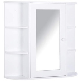 HOMCOM Wall Mounted Bathroom Cabinet with Mirror Single Door Storage Organizer 2-tier Inner Shelves White