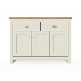 Timber Art Design Uk Lisbon Sideboard 3 Doors 2 Drawers Buffet Storage Cabinet Cupboard Solid Wooden Sideboard Cream- Oak