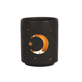 Elegant Black Ceramic Small Mystical Moon Cut Out Tealight Holder - 7cm x 6cm (1 Pc.) - Eye-Catching Design, Sturdy Material - Ideal for Your Home & Office Decor