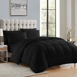 Sweet Home Collection Down Alternative Comforter All Season Warmth Luxurious Plush Loft Microfiber Fill Duvet Insert Bedding, Twin, Black
