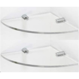 BSM Marketing SET OF 2 Wall Mounted Floating Acrylic Corner Shelves with Chrome Supports available in Clear, Black and White (Clear, 200mm x 2)