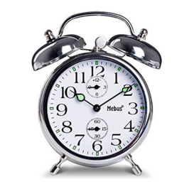 Mechanical lift alarm clock with classic bell ringer, illuminated hands — more retro is not possible/Colour: silver