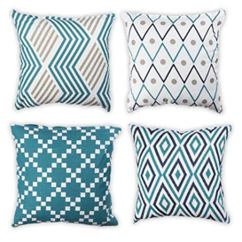 Penguin Home Set of 4 Cushion Covers 45cm x 45cm Double Sided Square Pillow Covers 100% Cotton & Invisible Zipper Pillow Cases for Living Room, Bedroom, Sofa, 18x18 Inch (Turquoise/Grey/Navy)