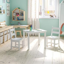 Flash Furniture Kids Solid Hardwood Table and Chair Playroom, Bedroom, Kitchen-3 Piece Set, Engineered Wood, White