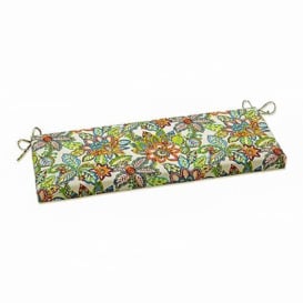 "Pillow Perfect Bright Floral Indoor/Outdoor Sofa Setee Bench Swing Cushion with Ties, Weather, and Fade Resistant, 18"" x 45"", Blue/Green Copeland, 1 Count"