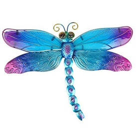 John's Studio Metal Dragonfly Wall Decor Bathroom Glass Art Iron Sculpture Outdoor Blue Hanging Decoration for Home Bedroom Garden Patio Porch or Fence