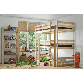 STRICTLY BEDS&BUNKS Fusion Raised Short Length Single Bunk Bed including Sprung Mattress (20 cm), 2ft