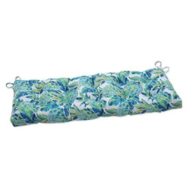"Pillow Perfect Outdoor Tufted Bench Swing Cushion, Blue, 60"" x 18"""
