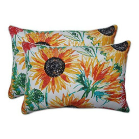 "Pillow Perfect Outdoor - Indoor Sunflowers Sunburst Oversized Lumbar Pillow (Set of 2), 16.5"" x 24.5"", Yellow"