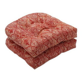 Pillow Perfect Outdoor - Indoor Nesco Sunset Wicker Seat Cushion (Set of 2), 19 X 19 X 5, Red