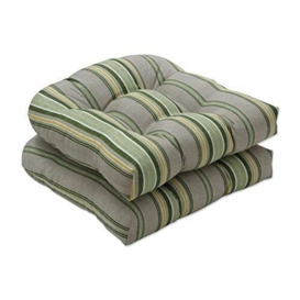 "Pillow Perfect Stripe Indoor/Outdoor Chair Seat Cushion, Tufted, Weather, and Fade Resistant, 19"" x 19"", Green/Natural Terrace, 2 Count"