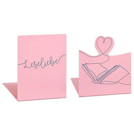 Moses libri_x Bookend Reading Love - Set of 2 Metal Book Stands - Two Metal Bookends with Stylish Print - In Dusky Pink, Normal, 83341