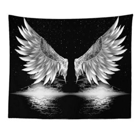 YlobdolY Black And White Tapestry Wall Hanging, Aesthetic Trippy Boho Psychedelic Funny Hippie Wall Tapestry Angel Wings Art Decor for Bedroom Living Room College Dorm,200×150 Cm (80×60 Inch)