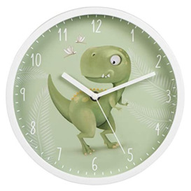Hama Happy Dino Children's Wall Clock Silent Quartz Clock Analogue Time Display with Happy Children's Design Diameter 25 cm Green