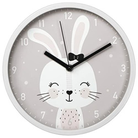 "Hama ""Lovely Bunny Childrens Wall Clock - Silent Quartz Clock - 25cm Diameter - Includes 1 AA Battery - Grey"