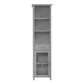 Teamson Home Delaney Bathroom Wooden Multi Functional Linen Cabinet Grey EHF-7978G With Drawer and Open Shelves