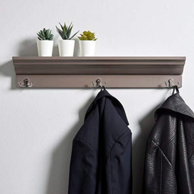 Home Source Hallway Hanging Storage Shelf, 3 Coat Hooks, Grey
