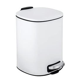 WENKO Alassio Cosmetic Pedal Bin, 5 Litre Volume, High Quality Bathroom Bin with Easy-Close Mechanism, Painted Steel, 24.5 x 20.5 x 27 cm, White