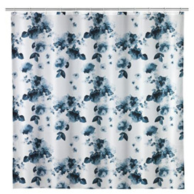Wenko Mildew Shower Curtain Rose Blue Anti-Bacterial Textile Washable Water Resistant Mildew Resistant with 12 Shower Curtain Rings Polyester White 180 x 0 x 200 cm