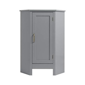 Teamson Home Wooden Bathroom Furniture Corner Floor Free Standing Cabinet with Adjustable Shelf Grey EHF-F0020