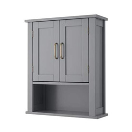 Teamson Home Mercer Wooden Bathroom Furniture Wall Medicine Storage Cabinet With Open Shelf Grey EHF-F0019