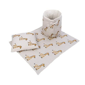 "Penguin Home® Set of Knitted Basket, Cushion and Blanket - 100% Cotton in Giraffe Print - For Cosy Rooms - Foldable Basket 14""x16"" (35x41cm) - Cushion 18""x18"" (45x45cm) - Blanket 32""x40""(81x101cm)"