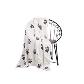 Penguin Home Knitted Throw Blanket in Pet Designs 100% Cotton - Versatile Soft Warm Blanket Fluffy Throws for Sofa Couch Single Size - 130x150 cm - Black Paw Prints on White