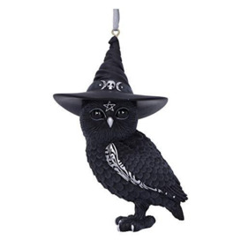 Nemesis Now Cult Cuties Owlocen Hanging Ornament 12cm, Resin, Black, Scarily Adorable Bewitching Cat Hanging Ornament, Witch Owl Hanging Ornament, Cast in the Finest Resin, Lovingly Hand-Painted