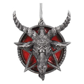 Nemesis Now Baphomet Head Red Pentagram Hanging Decorative Ornament 9.5cm, Resin, Black