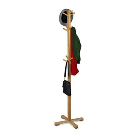 Relaxdays Bamboo Coat Rack, Jacket 12 Hooks, 179.5 x 50 x 50 cm, Tree Shape Floor Standing Wardrobe, Natural