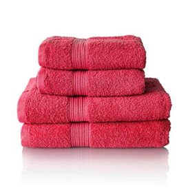 ALCLEAR set of terry hand & bath towels, range of soft and highly absorbent towels, OEKOTEX 100 certified, 5 colours & 5 sizes, colour: RED, 2 x bath towels 70 x 140 cm and 2 x hand towels 50 x 100