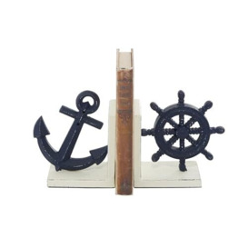"Deco 79 Metal Anchor and Ship Wheel Bookends, Set of 2 6""W, 6""H, Blue"