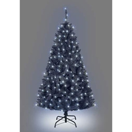 SHATCHI 4Ft-8Ft Pre-Lit Artificial Christmas Tree Deluxe Imperial Pine Pencil Point Tips Hinged Branches Xmas Home Decorations Metal Stand, Black W/White LEDs, 8ft