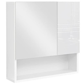 VASAGLE BBK122W01 Mirrored Cabinet, Bathroom Cabinet with Height-Adjustable Shelves, Door and Top Panel with High-Gloss Surface, Bathroom, 54 x 15 x 55 cm, White