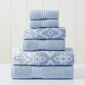 Modern Threads 6-Piece Yarn Dyed Jacquard/Solid Towel Set Charlize Blue