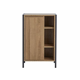 House & Homestyle Marion Console Unit, Free Standing Storage Cabinet, 5 Tier Bathroom/Home Organiser with Shelves and Cupboard - Industrial Wood Grain Effect, Brown