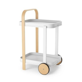 Umbra Bellwood Bar Cart, Serving Trolley and Side Table with 2 Levels and Removable Metal Trays, One Size, White/Natural