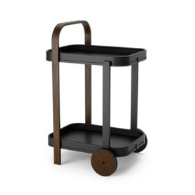 Umbra Bellwood Bar Cart, Serving Trolley and Side Table with 2 Levels and Removable Metal Trays, One Size, Black/Walnut
