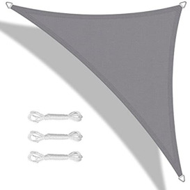 Teynewer Sun Shade Sail Triangle 5x5x5m Waterproof Shade Sail for Outdoor Garden Patio Party 98% UV Block Sunscreen Awning Canopy Sunsail with Free Rope, Light Grey
