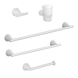 Gedy Set Ava White 5Pcs, Toothbrush 35 cm, Towel 60 cm, Toilet Paper Holder, Bathroom Hanger, Material Stainless Steel, Design R&D, 2 Year Warranty, Unica