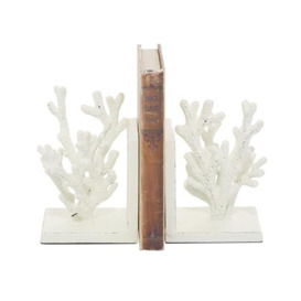 "Deco 79 Metal Coral Bookends, Set of 2 5""W, 7""H, White"