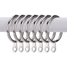 Pack of 24 Strong Metal Curtain Hooks Rings with Fixed eyelets for Curtain pole 25mm-28mm wide Silver Curtian Ring 30MM Internal Diameter