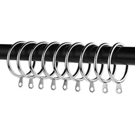 Pack of 24 Strong Metal Curtain Hooks Rings with Fixed eyelets for Curtain pole 30-38mm wide (Silver, 40MM Internal Diameter)